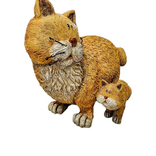 Vintage Orange Tabby Fat Cat with Kitten Coin Bank Figurine - photo 5