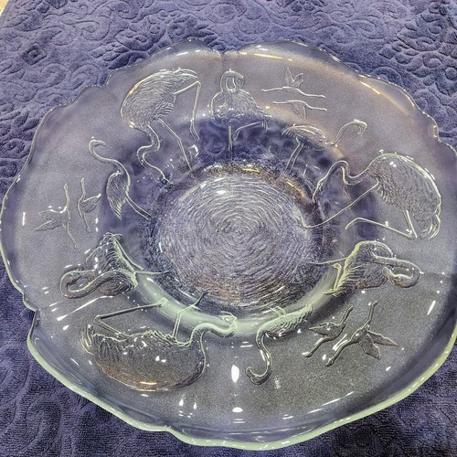 MCM French Fruit Bowl Frosted Satin Glass With Flamingos