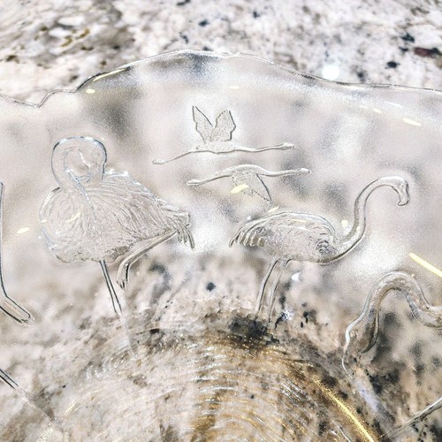 MCM French Fruit Bowl Frosted Satin Glass With Flamingos - photo 3