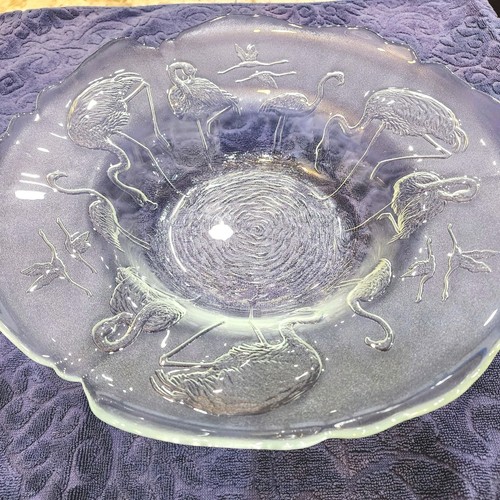 MCM French Fruit Bowl Frosted Satin Glass With Flamingos - photo 4