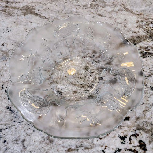 MCM French Fruit Bowl Frosted Satin Glass With Flamingos - photo 5