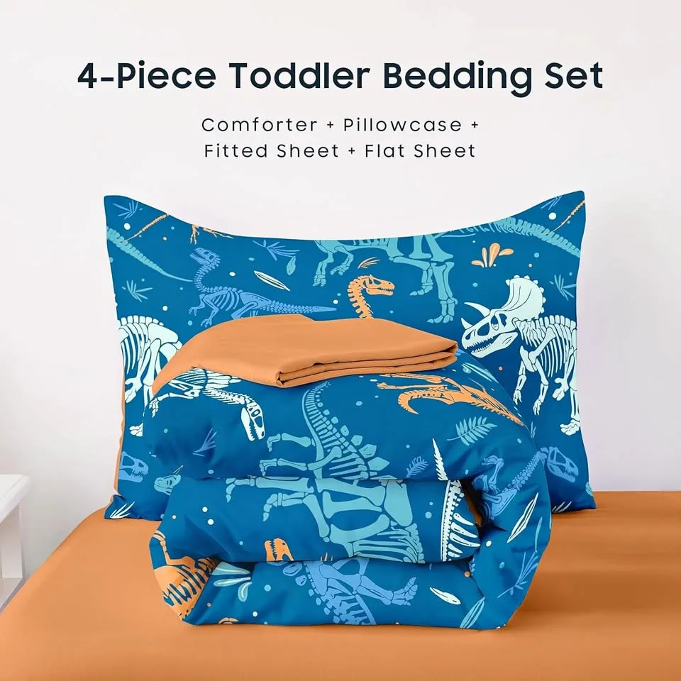 New~Soft Toddler Bedding Set, Dino Skeleton(4 Pc Set) thumbnail