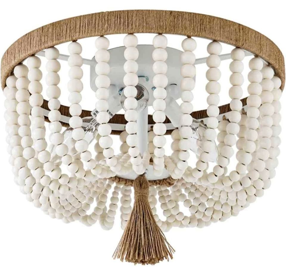 Bohemia Boho Wood Beaded Flush Mount Ceiling Light Antique Rusti