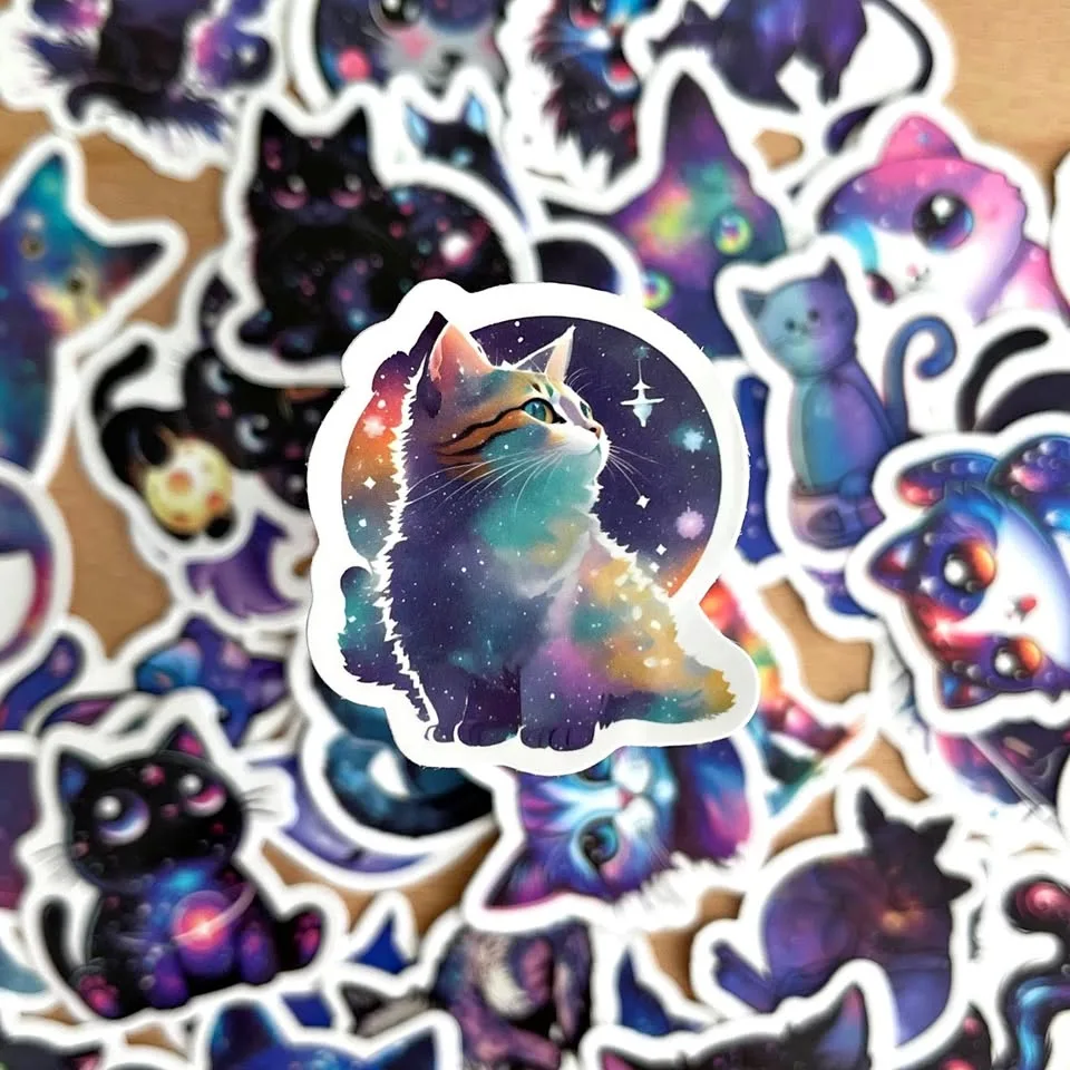 Pack of 50 Cute Starry Sky Cats Small Stickers #1 thumbnail
