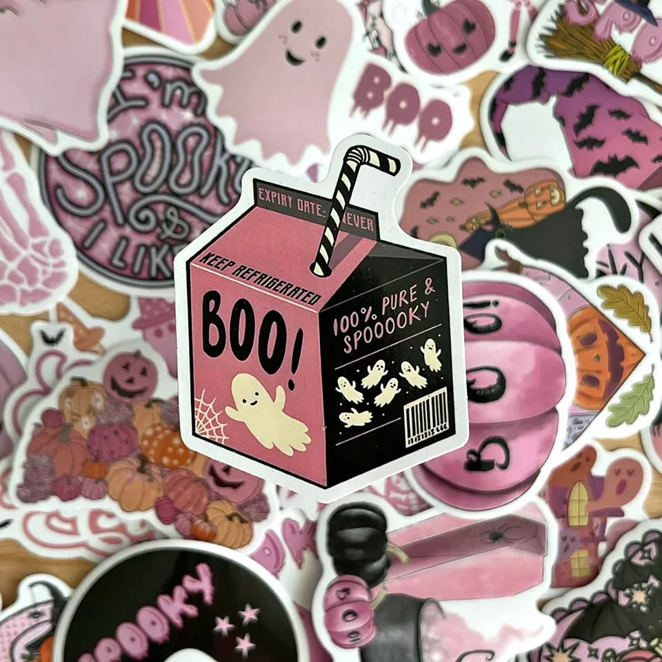 Pack of 50 Cute Pink Halloween Stickers thumbnail