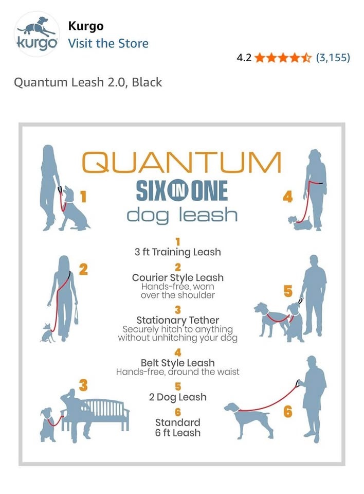 Kurgo Reflective 6-in-1 Quantum Dog Leash - 72" - photo 2