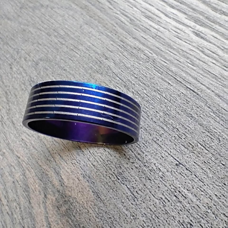 Blue striped stainless steel Ring - photo 2