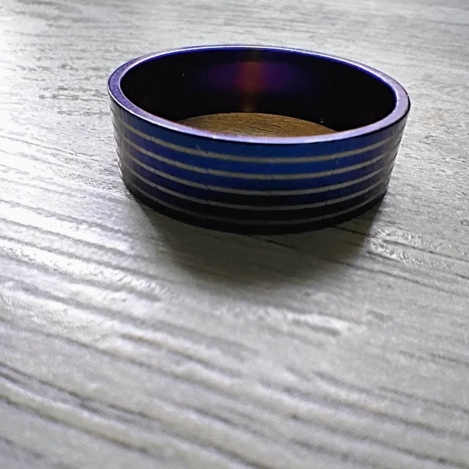 Blue striped stainless steel Ring - photo 3