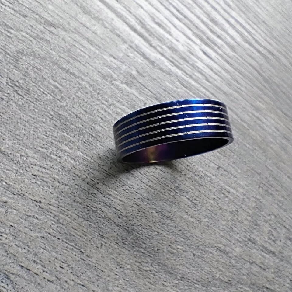 Blue striped stainless steel Ring - photo 4