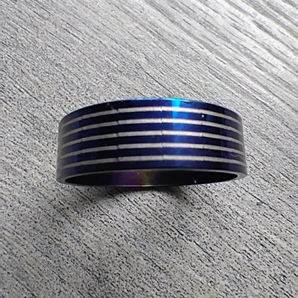 Blue striped stainless steel Ring - photo 5