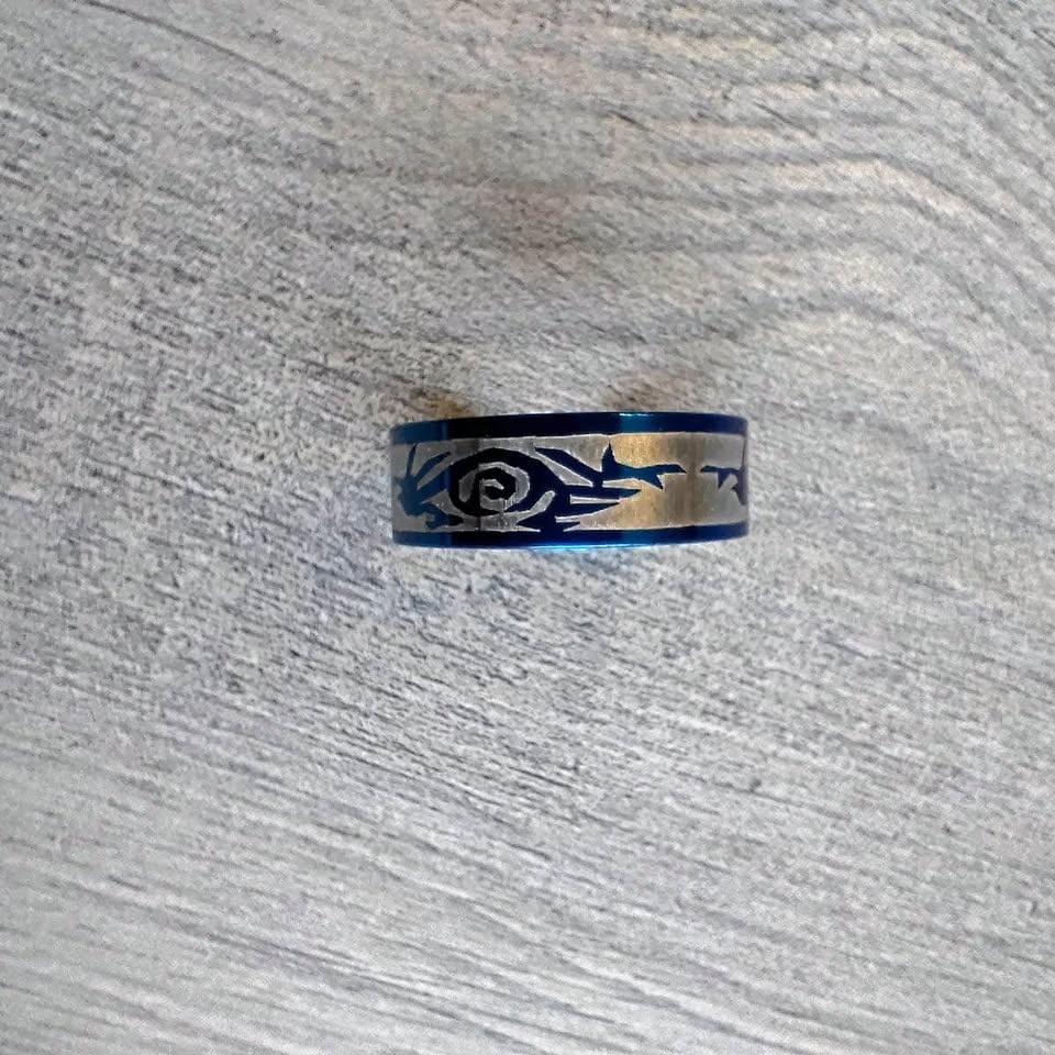 Men's Blue Stainless Steel Ring - photo 4