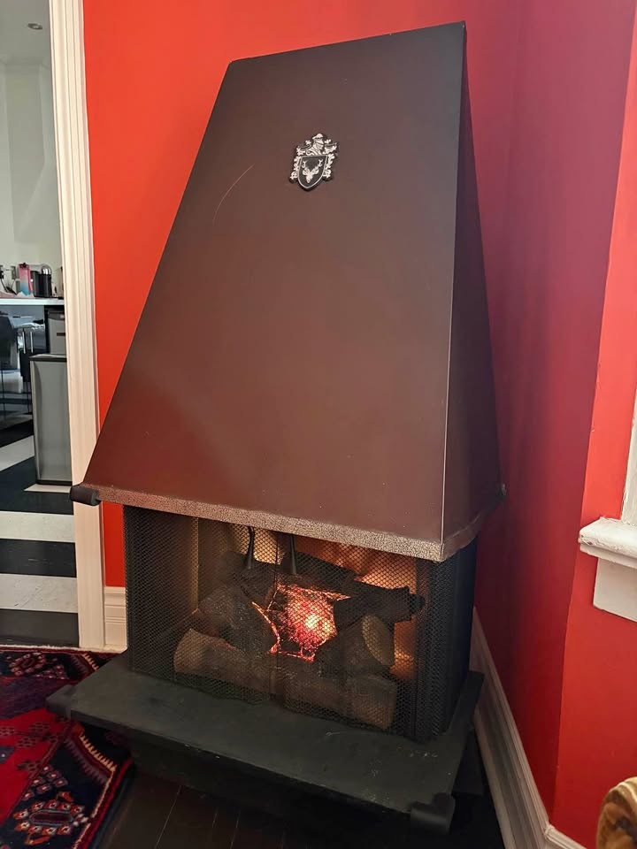 Vintage Brown MCM Freestanding Fireplace by NORGLO