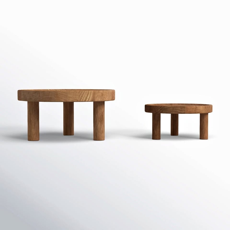 Linford Footed Wood 2 Piece Plant Stand Set