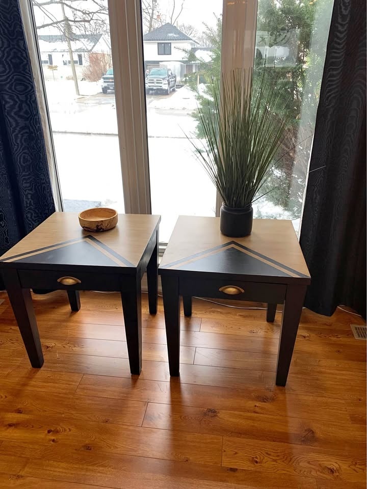 Solid Wood Modern Side Tables - Walnut Glazed & Black
