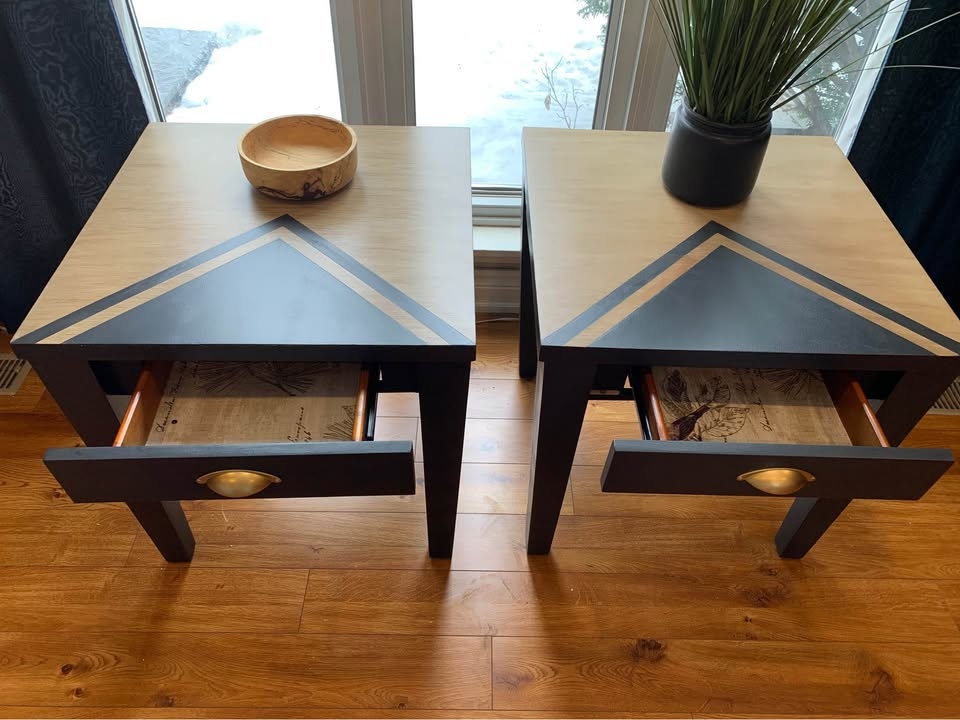 Solid Wood Modern Side Tables - Walnut Glazed & Black - photo 3