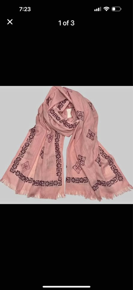 Pink And Maroon Hand Block Printing Cotton Scarf - photo 2