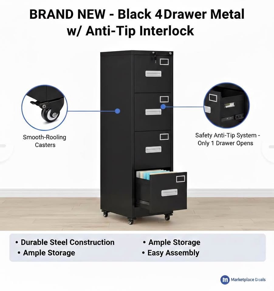 New 4 Drawer Metal Vertical Lockable Filing Cabinet