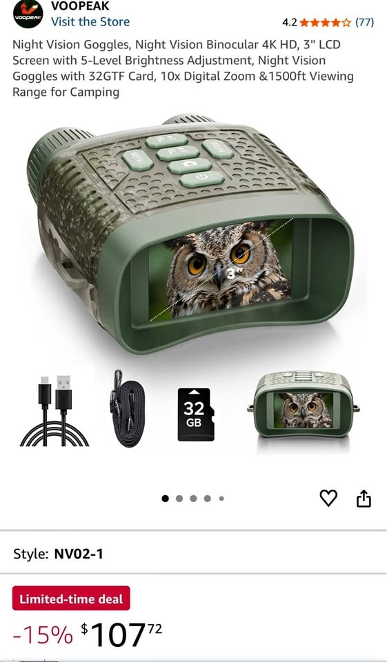 VOOPEAK Night Vision Binoculars 4K HD 12x Zoom