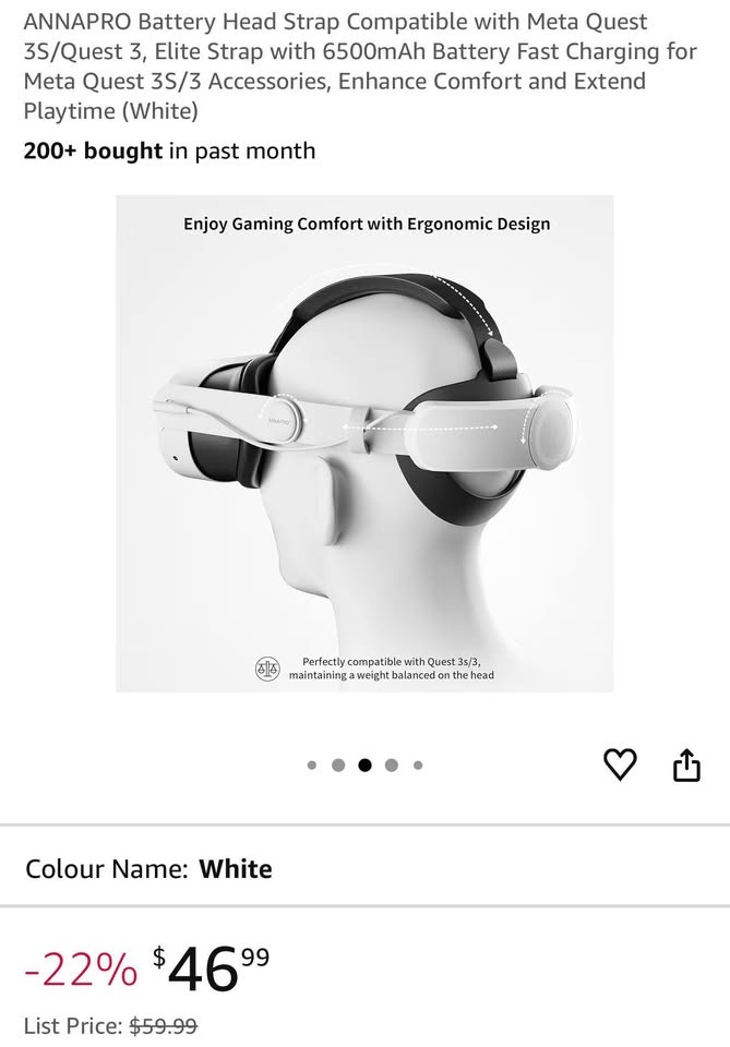 ANNAPRO Battery Head Strap for Meta Quest 3/3S - White - photo 4