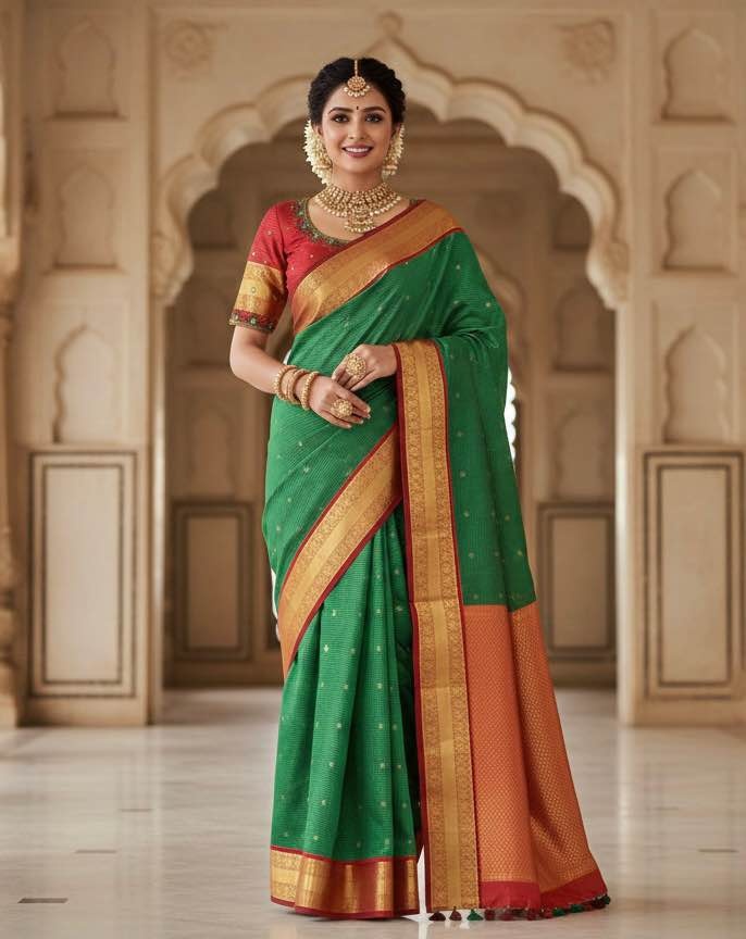 Kanchipuram Soft Silk Saree with Ready-to-Wear Blouse (Fits 32-4 - photo 3