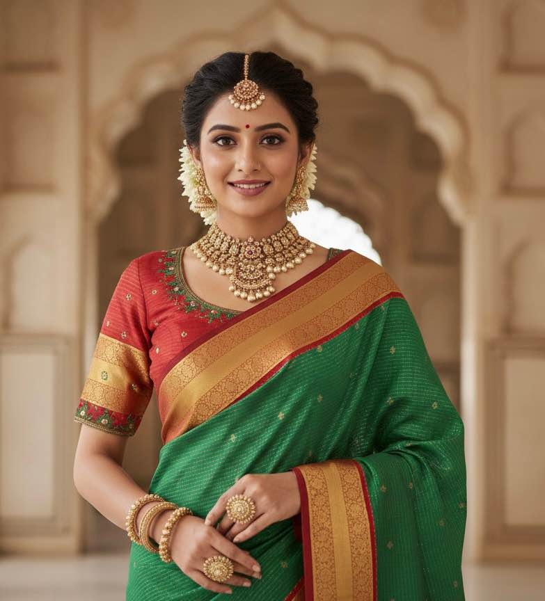 Kanchipuram Soft Silk Saree with Ready-to-Wear Blouse (Fits 32-4 - photo 4