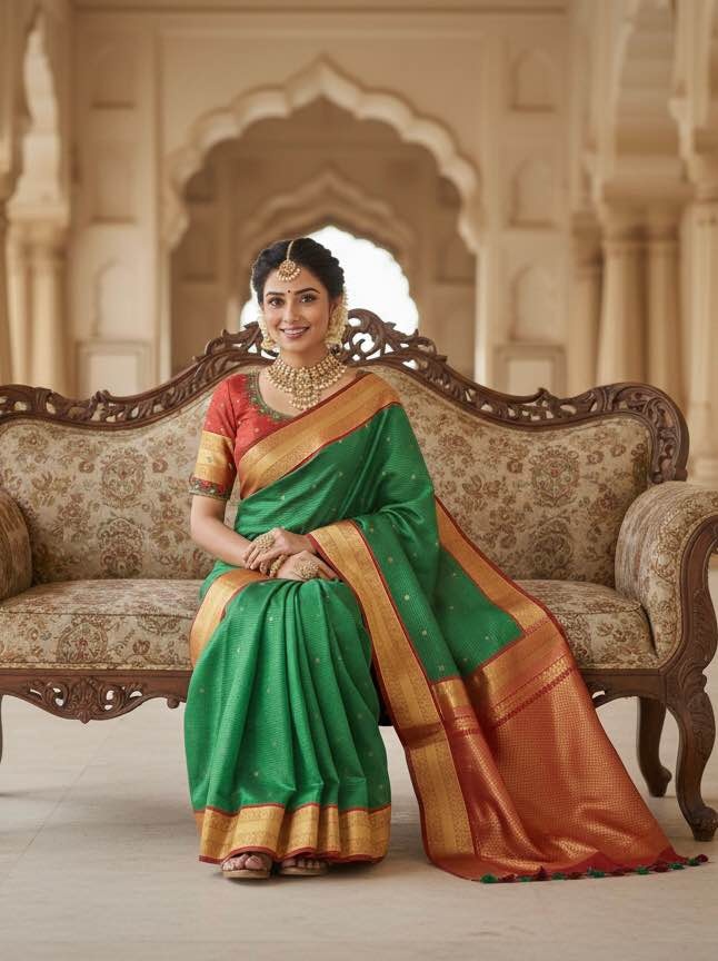 Kanchipuram Soft Silk Saree with Ready-to-Wear Blouse (Fits 32-4 - photo 5