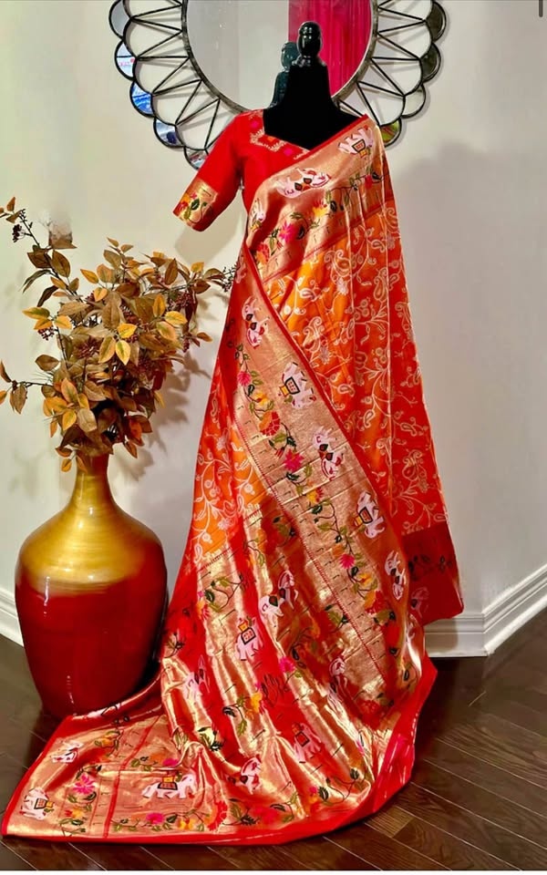 Beautiful Patola Pythani Saree with Ready-to-Wear Blouse (Fits 3