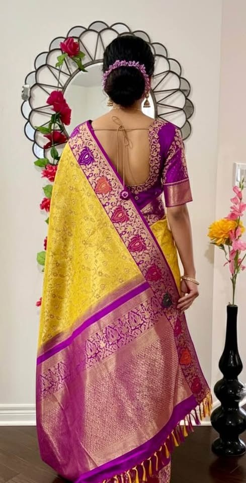 Pure Silk Kanchipuram Saree with Embroidered Blouse (32-46) - photo 2