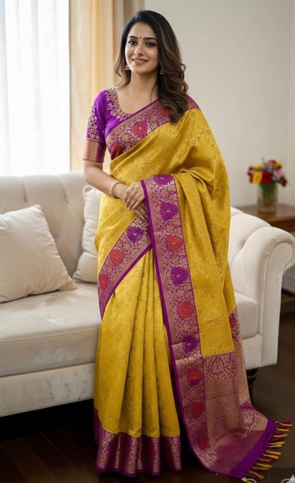 Pure Silk Kanchipuram Saree with Embroidered Blouse (32-46) - photo 3