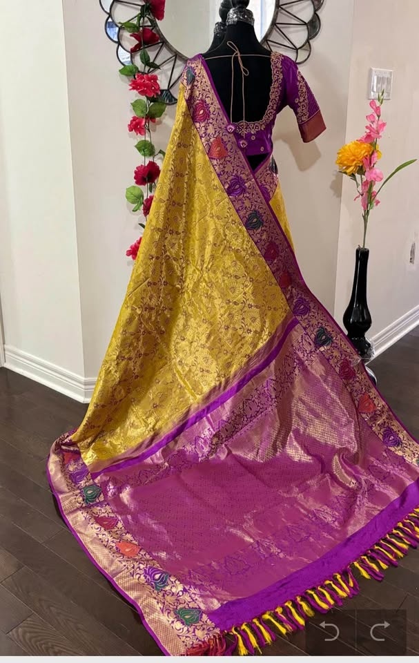 Pure Silk Kanchipuram Saree with Embroidered Blouse (32-46) - photo 4