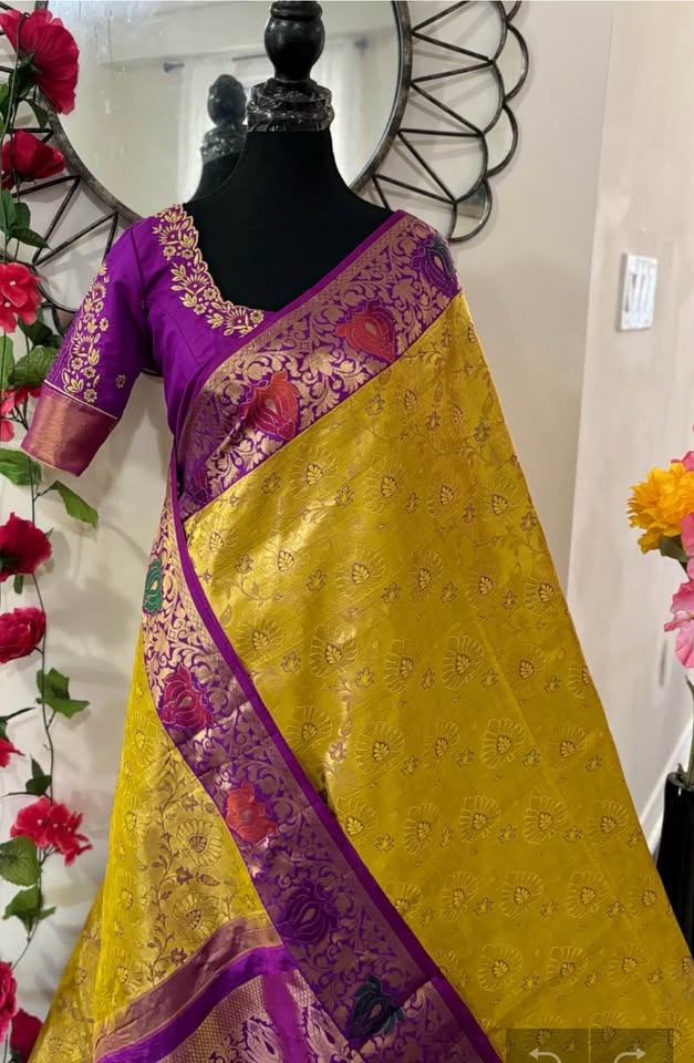 Pure Silk Kanchipuram Saree with Embroidered Blouse (32-46) - photo 5
