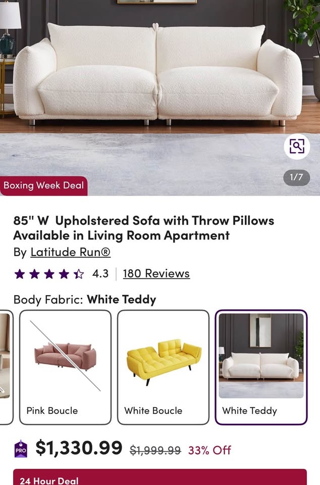 Upholstered 3 Seater Sofa - Lambswool Denetrice 86.5" - photo 4