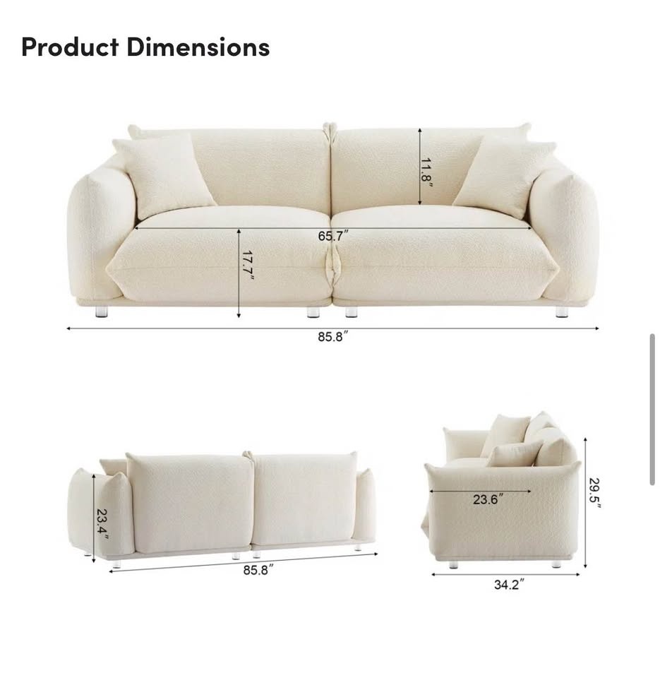 Upholstered 3 Seater Sofa - Lambswool Denetrice 86.5" - photo 5