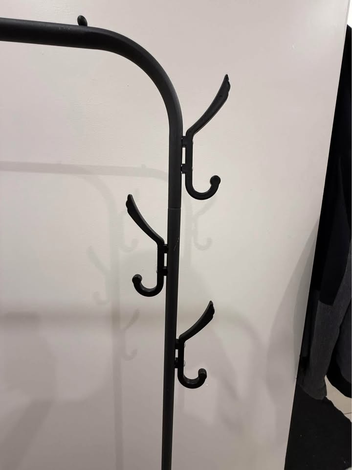 Clothes Rack with Top Rod,Lower Storage,6 Hooks,Black - photo 4