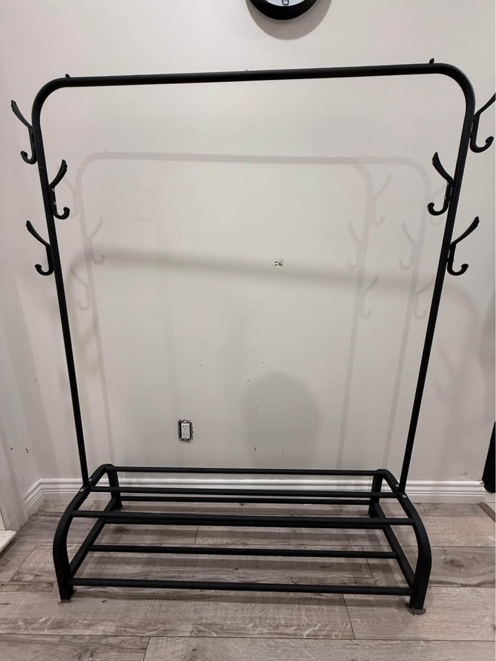 Clothes Rack with Top Rod,Lower Storage,6 Hooks,Black - photo 5