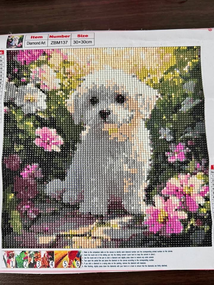 💎 Handmade Diamond Painting – Cute Puppy (30×30 cm) 🐶🌸