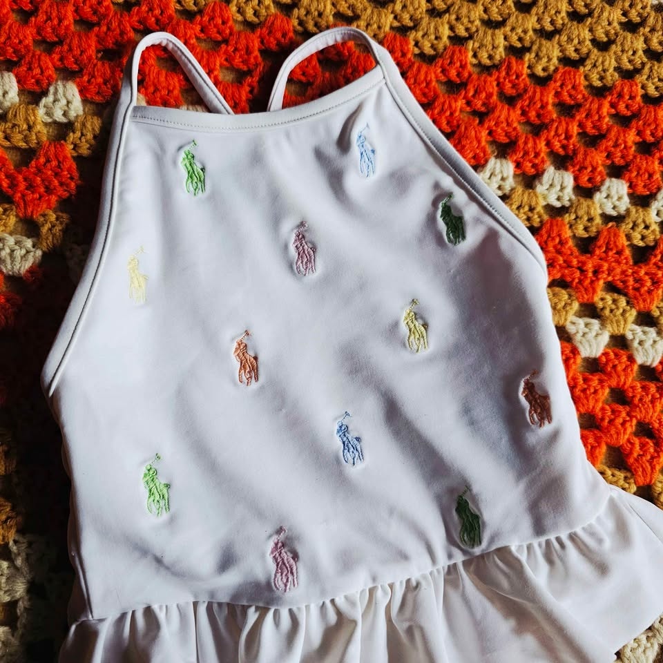 Ralph Lauren Baby 6M White One Piece Swimsuit Skirt Ruffle Horse - photo 2