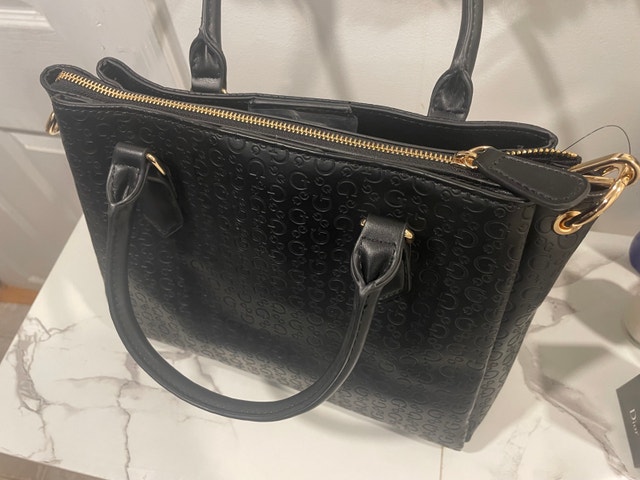 GUESS Black Embossed GG Logo Tote Bag - Gold - photo 4