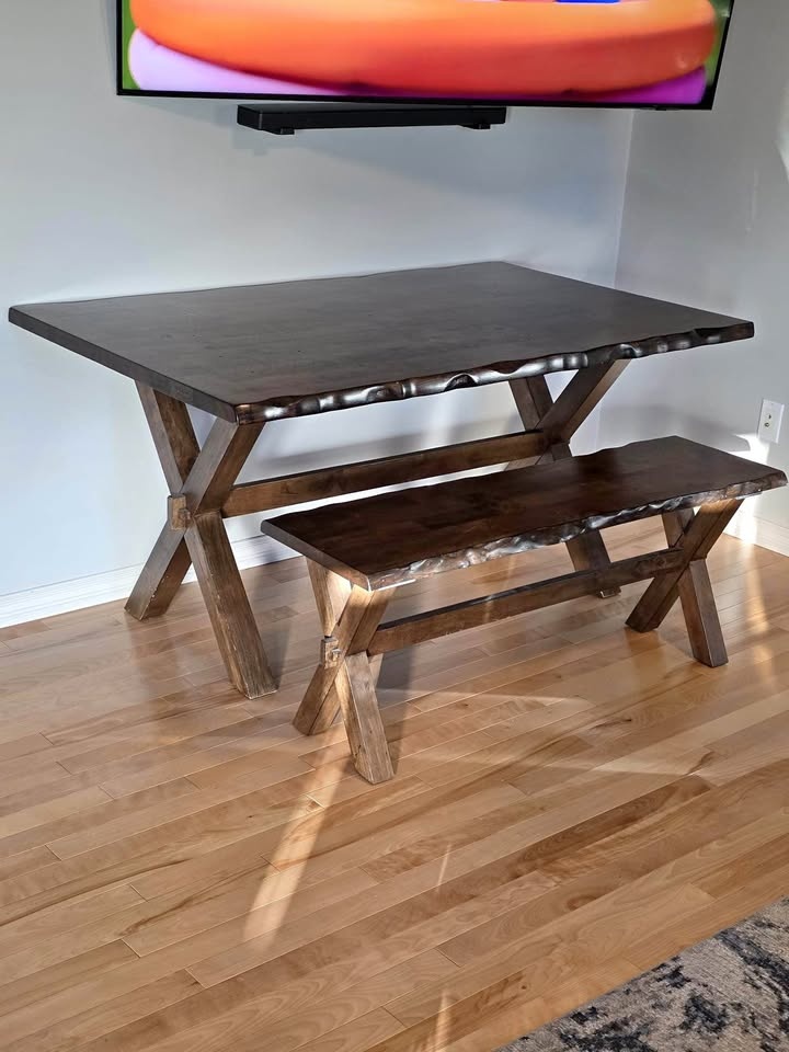 Live Edge Hardwood Dining Table & Bench