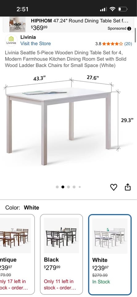 White 5-Piece Dining Table Set - photo 5