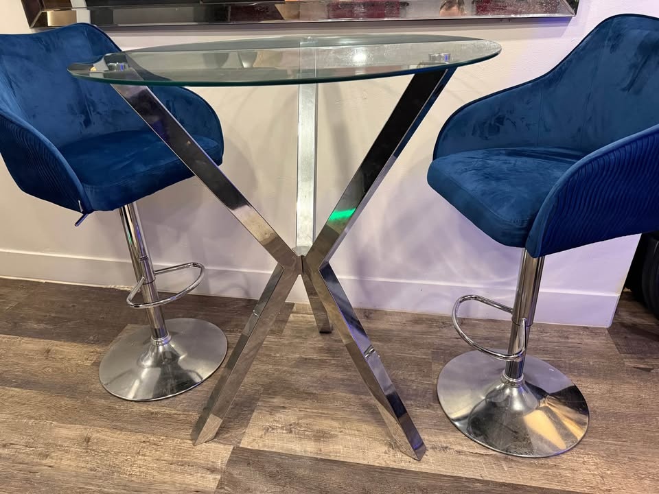 High Dining Glass Table with Two Barstool Chairs - photo 2
