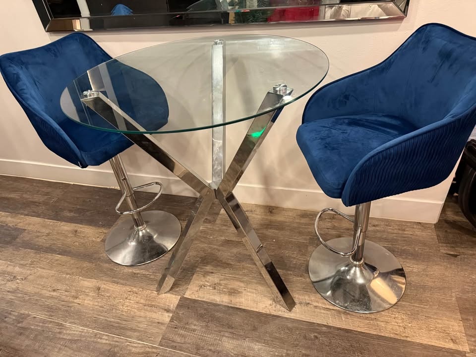 High Dining Glass Table with Two Barstool Chairs - photo 3