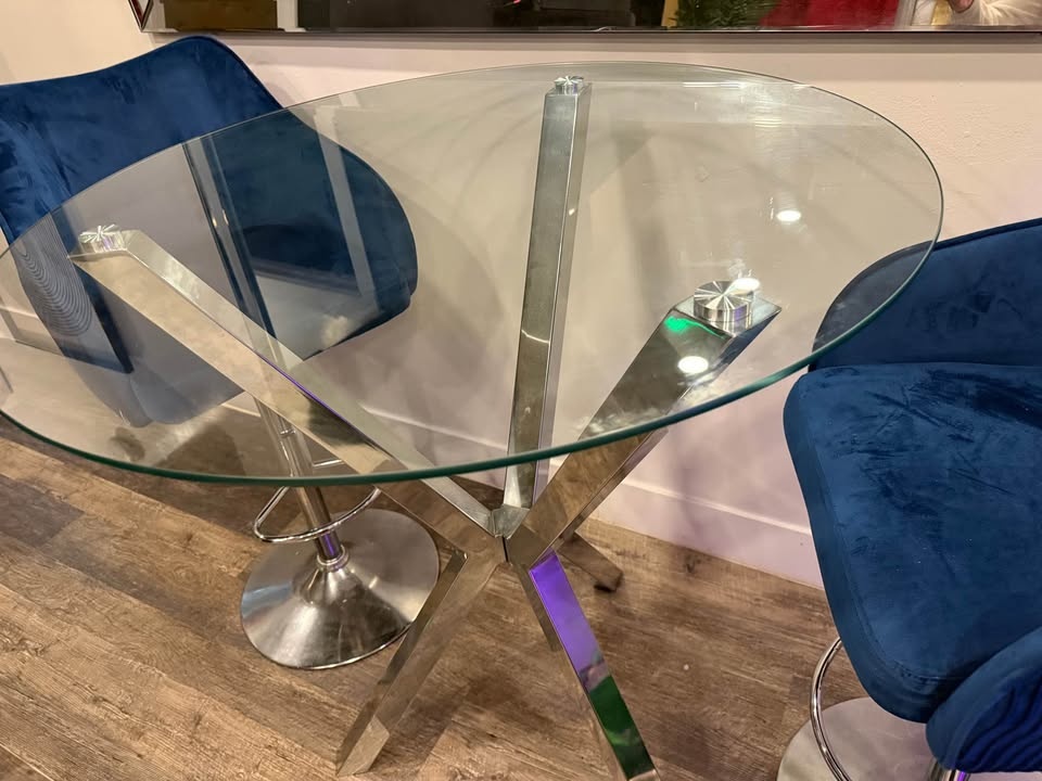 High Dining Glass Table with Two Barstool Chairs - photo 4