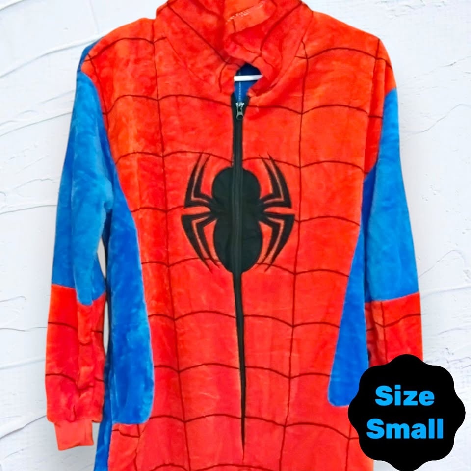 Spiderman Pajamas One Piece Union Suit with Hood Adult Small