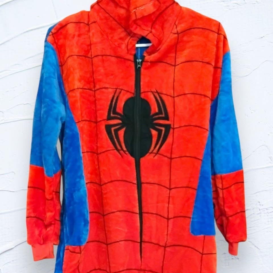 Spiderman Pajamas One Piece Union Suit with Hood Adult Small - photo 2