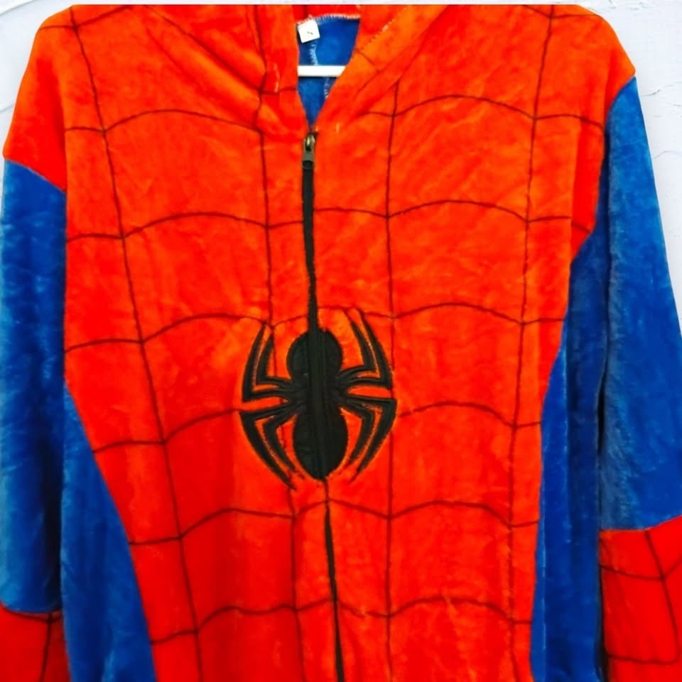 Spiderman Pajamas One Piece Union Suit with Hood Adult Small - photo 3