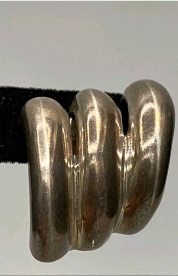 Vintage Taxco Mexico Sterling Silver Puffy Ribbed Earrings - 17g - photo 3