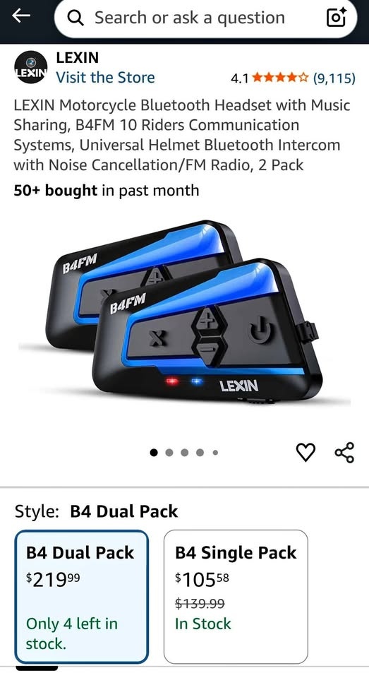 LEXIN Motorcycle Bluetooth Headset 2 Pack