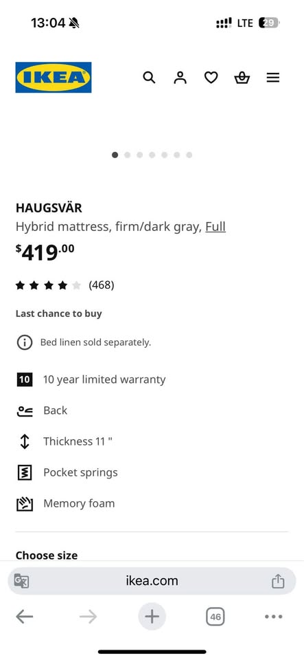 Full/double medium firm hybrid mattress HAUGSVÄR moving sale - photo 5