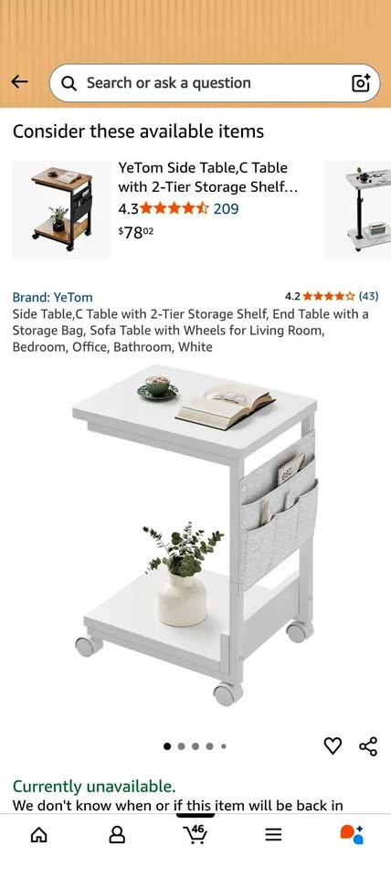 C Table with 2-Tier Storage Shelf & Bag